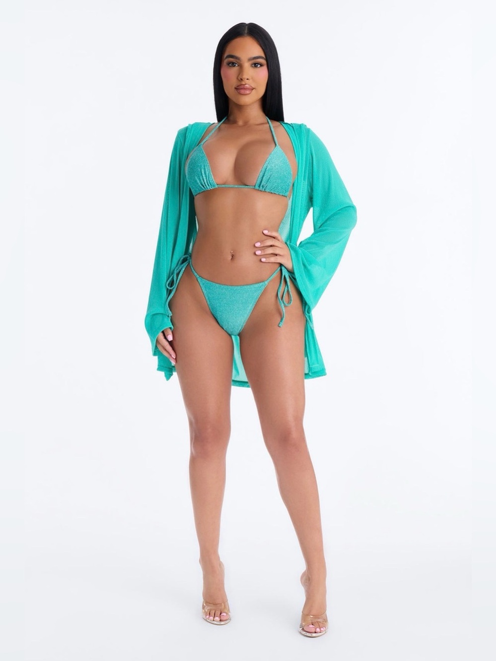 Fashion Nova Turquoise String Bikini Set with Robe Cover-Up🩵🔥